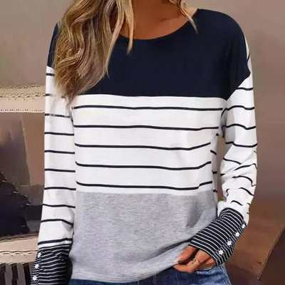 Soft Cozy Women Long Sleeve Top - Colorblock Striped - Image 10