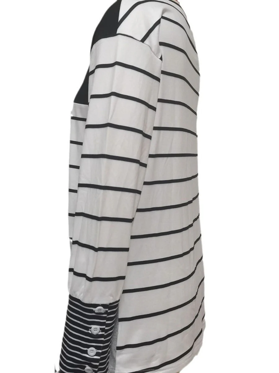 Soft Cozy Women Long Sleeve Top - Colorblock Striped - Image 5