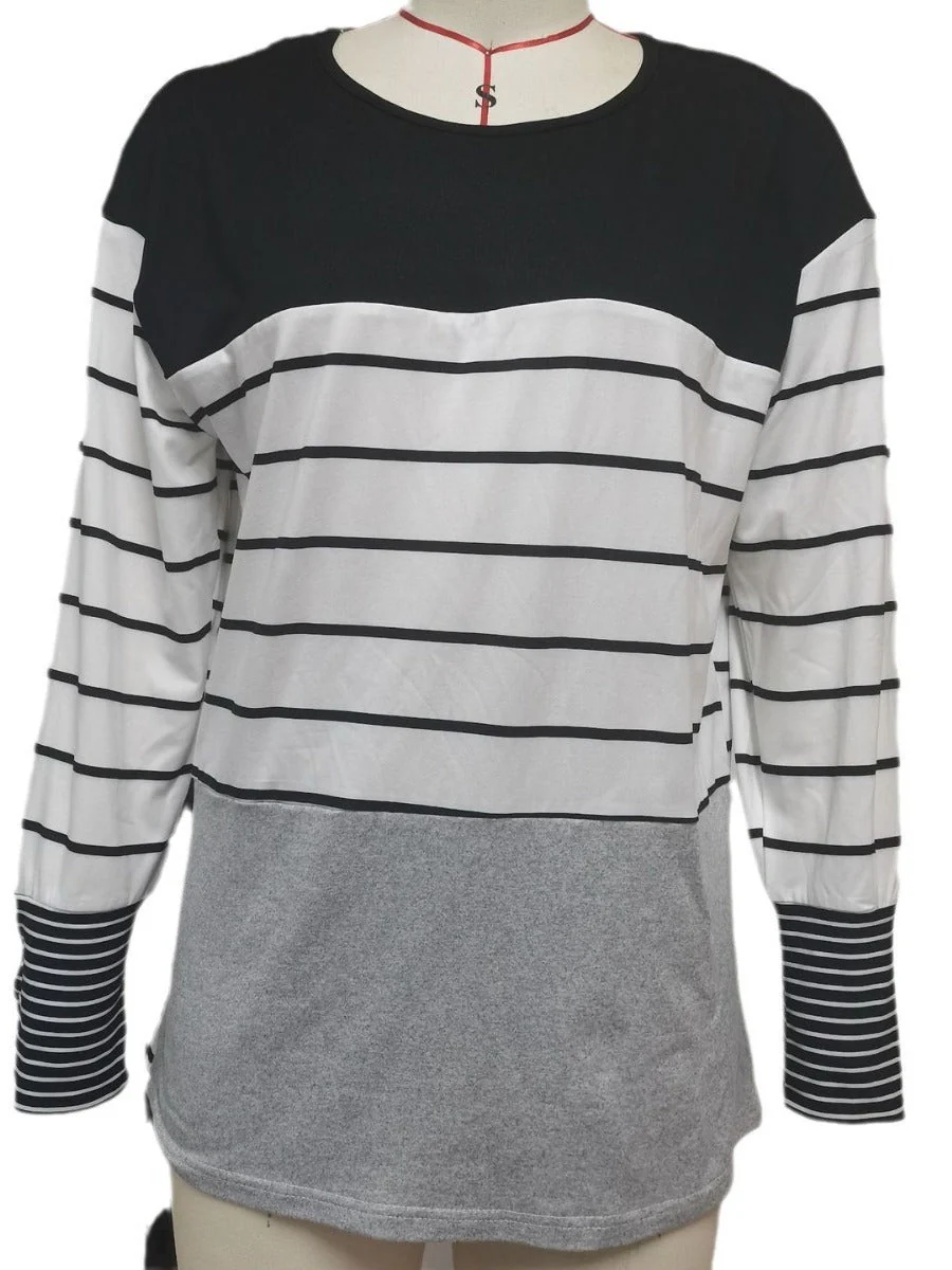 Soft Cozy Women Long Sleeve Top - Colorblock Striped - Image 8