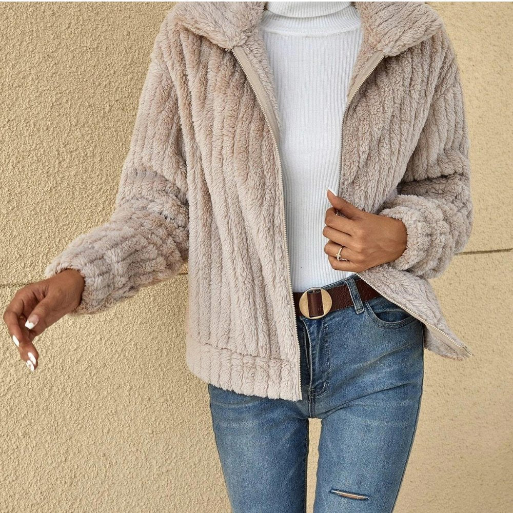 Soft Cozy Women's Cardigan - Boxy Shawl Collar, Plush Knit - Image 3