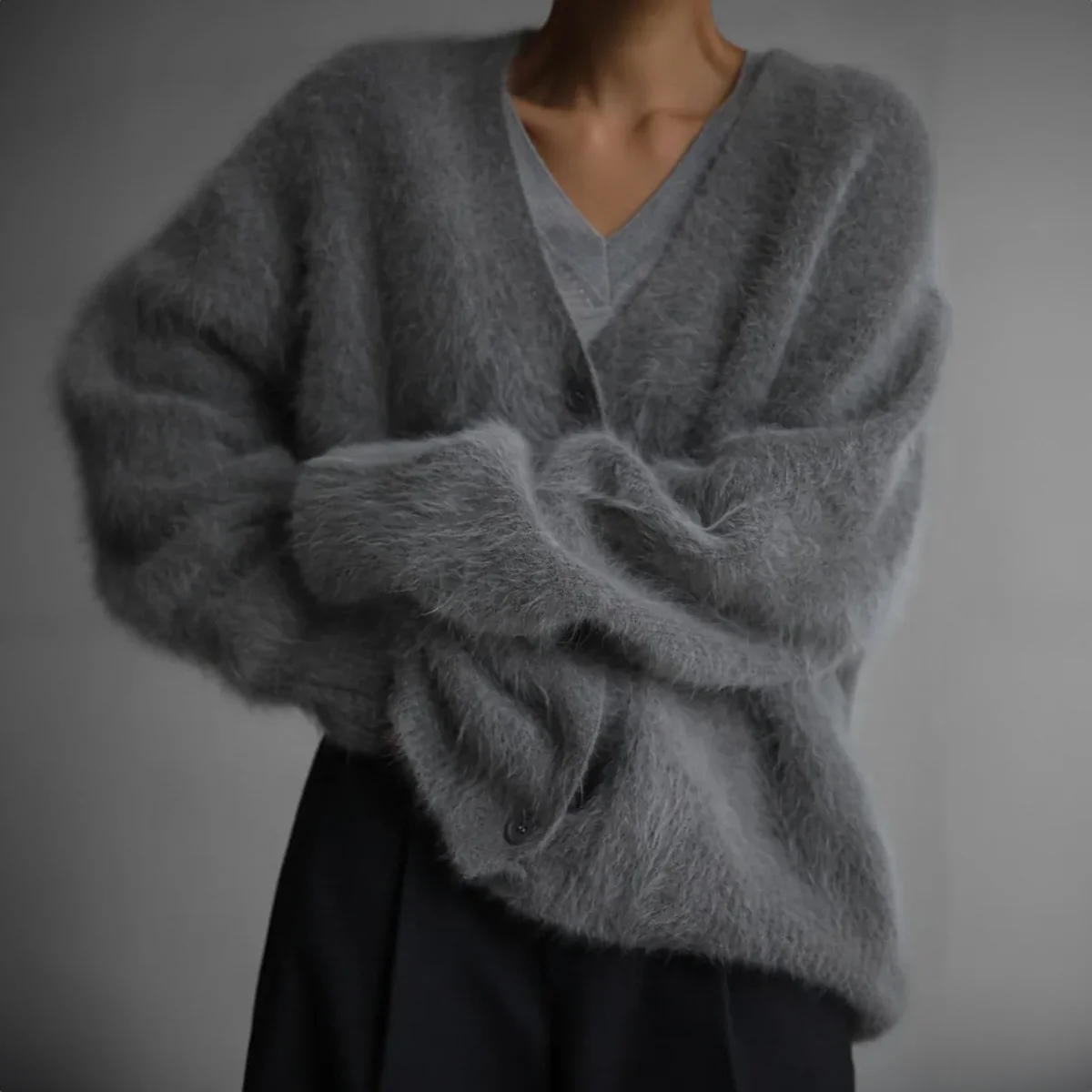 Soft Cozy Women's Cardigan - Oversized V Neck, Fuzzy Knit - Image 6