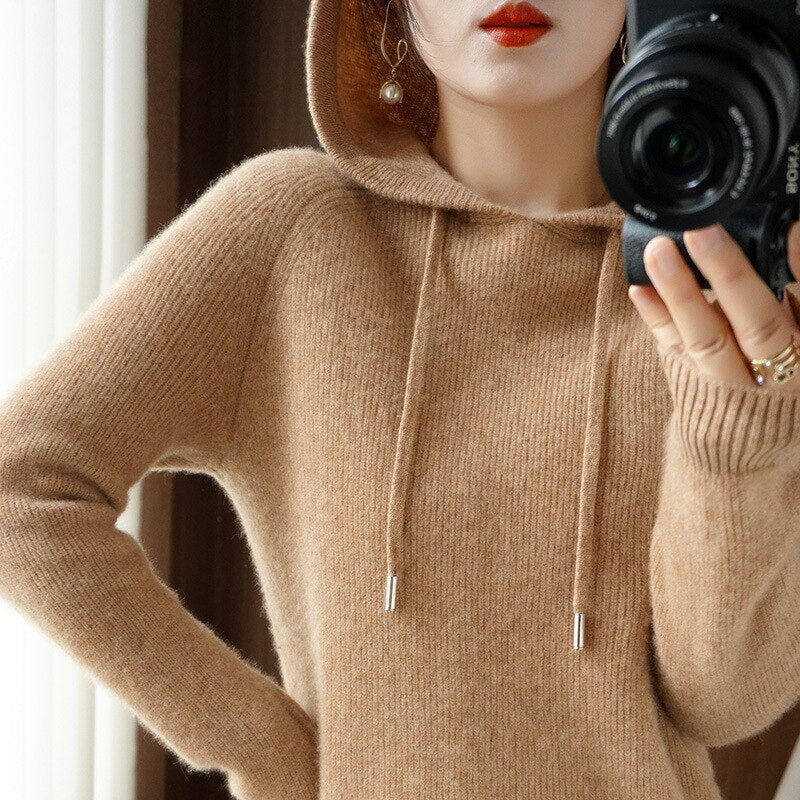 Soft Cozy Women's Hooded Sweater – Drop Shoulder Knit - Image 3