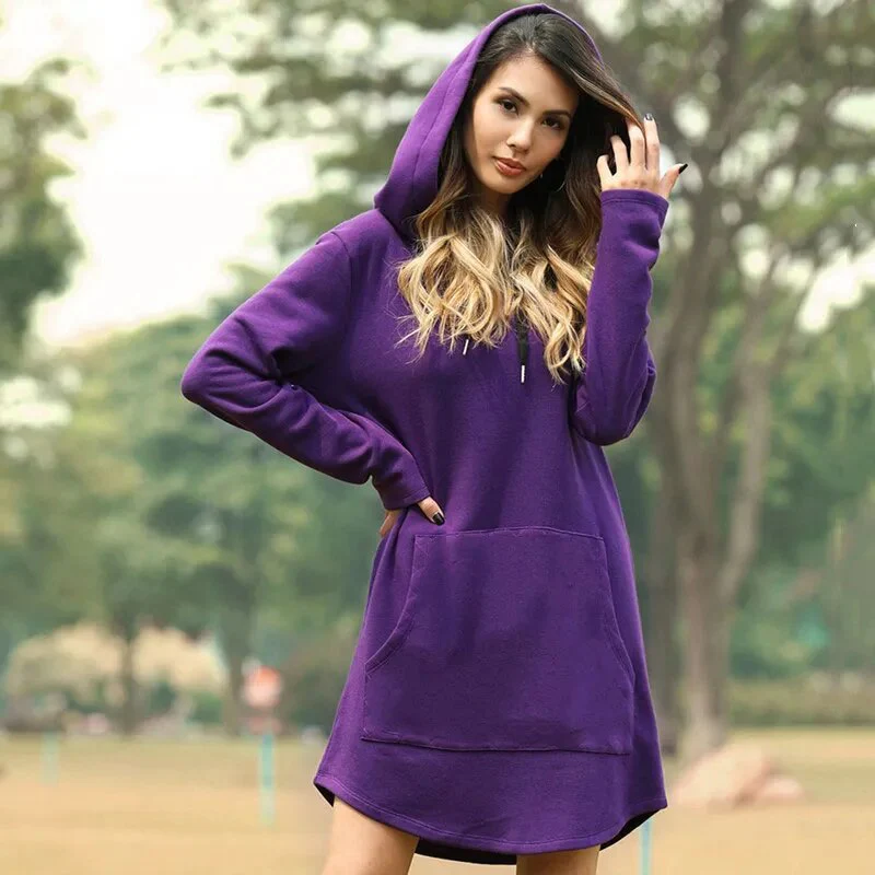 Soft Cozy Women's Hoodie Dress - Longline Brushed Knit - Image 8