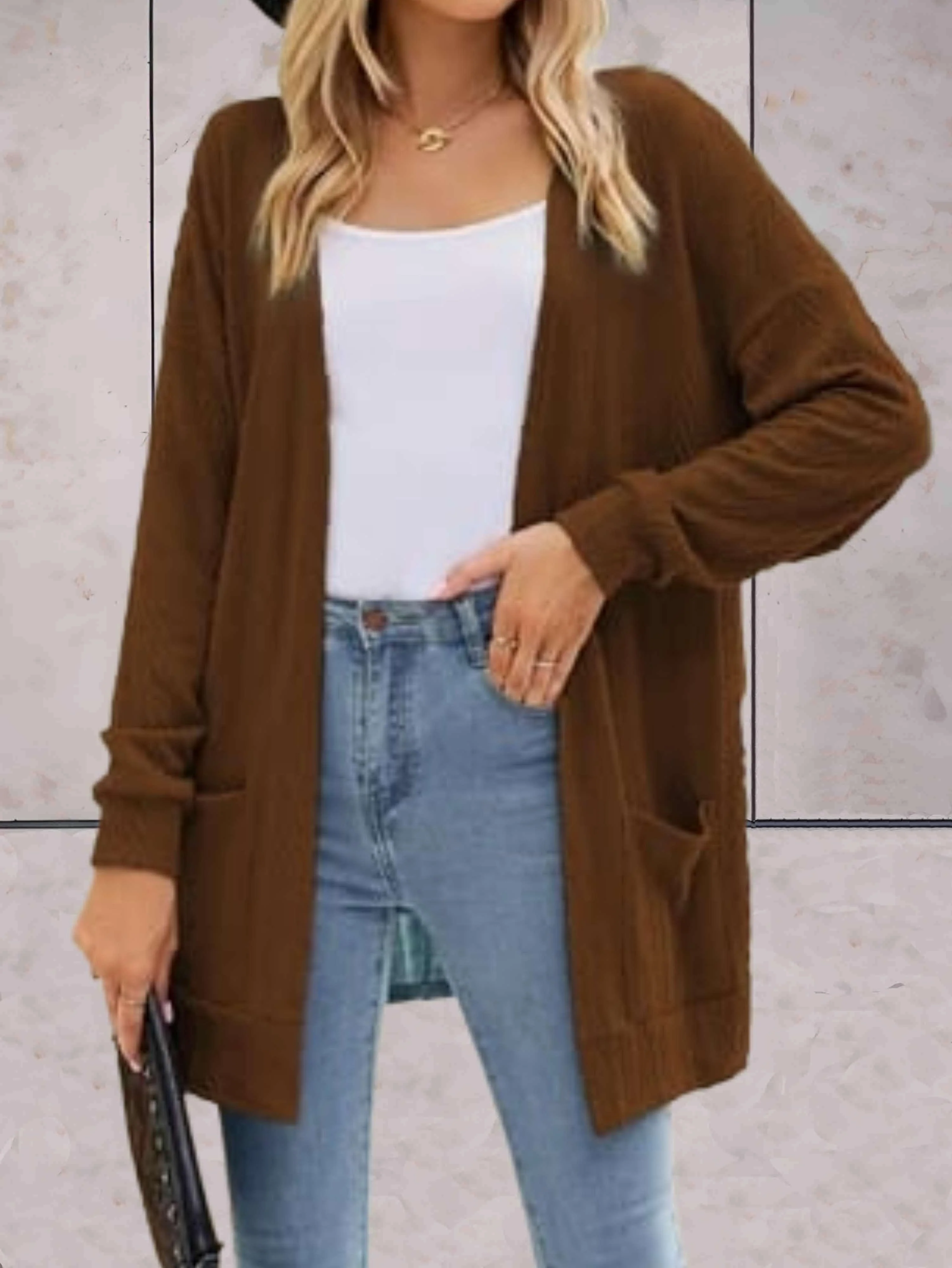 Soft Cozy Women’s Long Cardigan – Open Front Knit, Casual