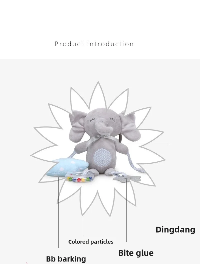 Elephant Plush Rattle Newborn Sensory Toys Soft Bell - Image 2