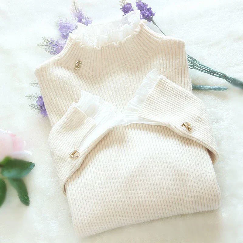 Soft Flattering Women Knit Pullover - Lettuce Neck, Rib - Image 6