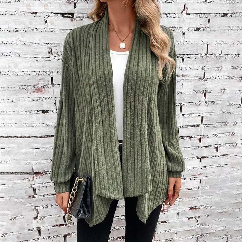Soft Flattering Women’s Knit Cardigan - Draped Ribbed - Image 3