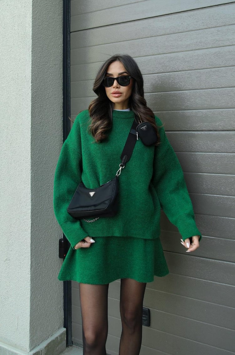 Soft Flattering Women’s Sweater Skirt Set - Pullover Crewneck, Knit High-Waist A-Line Mini Skirt For Fall - Image 12