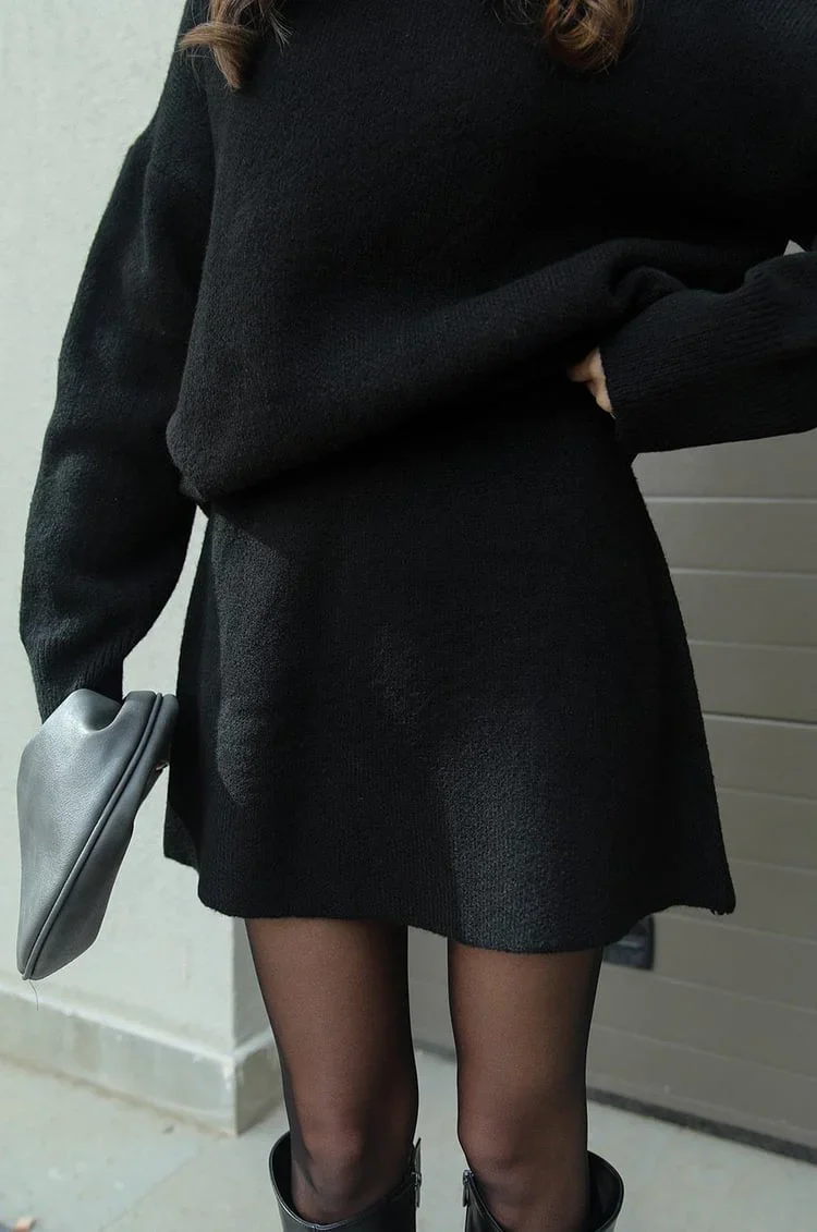 Soft Flattering Women’s Sweater Skirt Set - Pullover Crewneck, Knit High-Waist A-Line Mini Skirt For Fall - Image 20