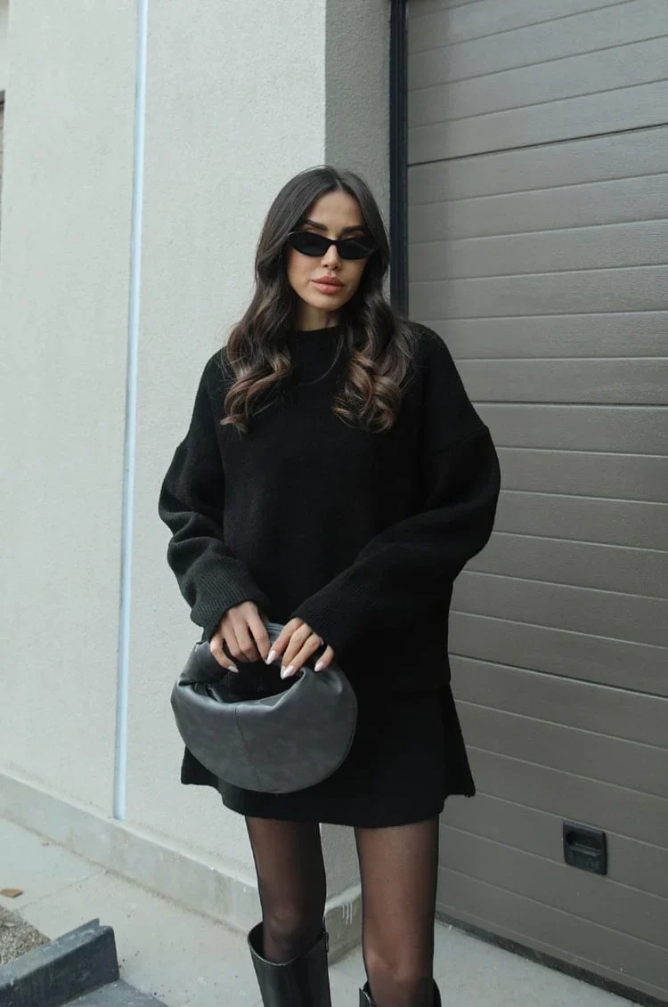 Soft Flattering Women’s Sweater Skirt Set - Pullover Crewneck, Knit High-Waist A-Line Mini Skirt For Fall - Image 22