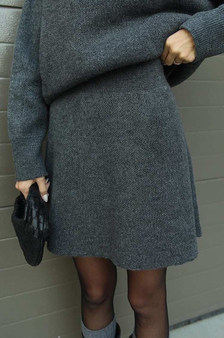 Soft Flattering Women’s Sweater Skirt Set - Pullover Crewneck, Knit High-Waist A-Line Mini Skirt For Fall - Image 6