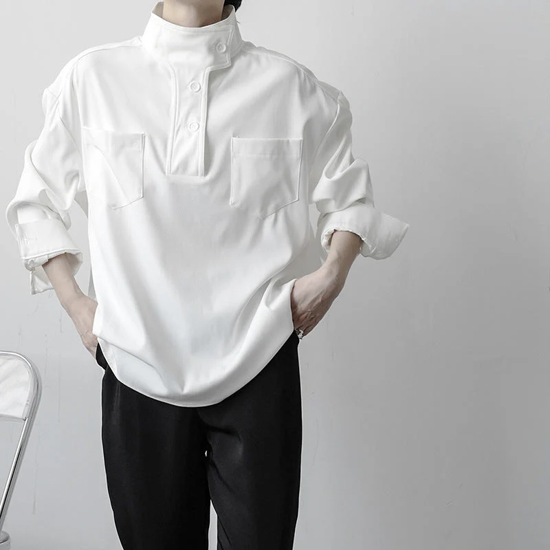 Soft Men’s Half Turtleneck Shirt - Stand Collar, Polyester - Image 8