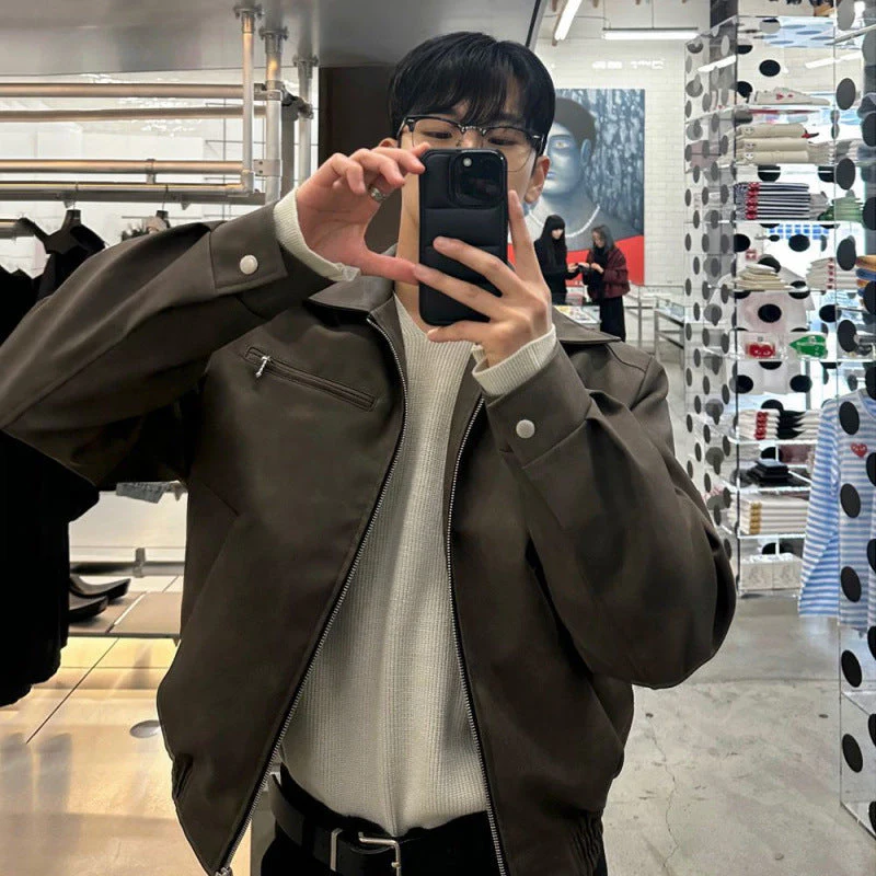 Soft men's lapel motorcycle jacket - zip-front, lapel collar, PU leather, casual city wear - Image 4