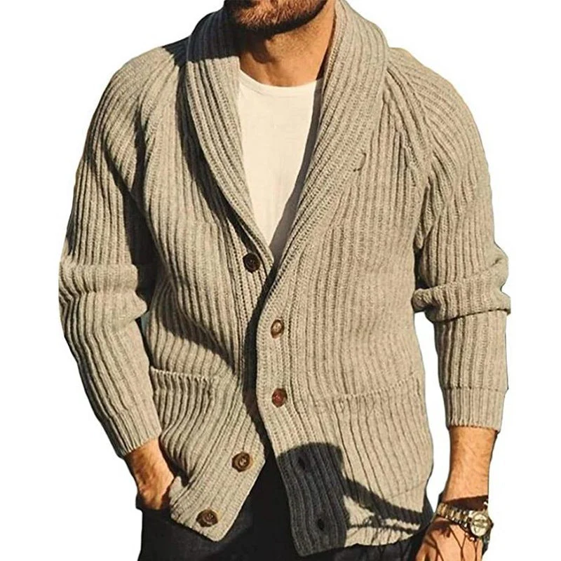 Soft Men's Shawl Collar Cardigan - Rib Knit, Spring Fall - Image 3