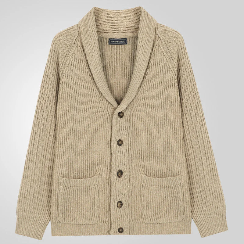 Soft Men's Shawl Collar Cardigan - Rib Knit, Spring Fall - Image 4