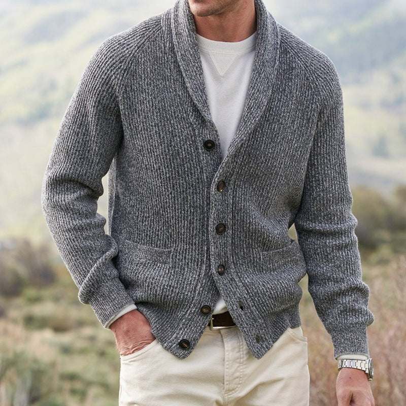 Soft Men’s Shawl Lapel Cardigan – Slim Knit, Layering - Image 3