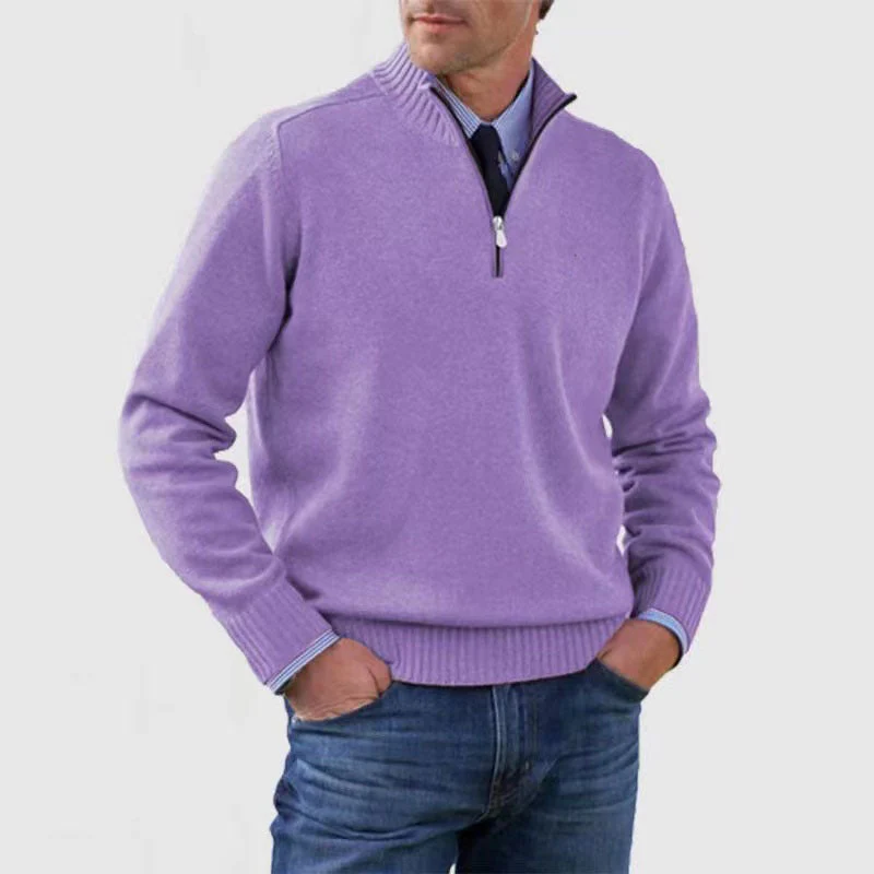 Soft Men's Stand Collar Sweater - Slim Fit, Acrylic - Image 12