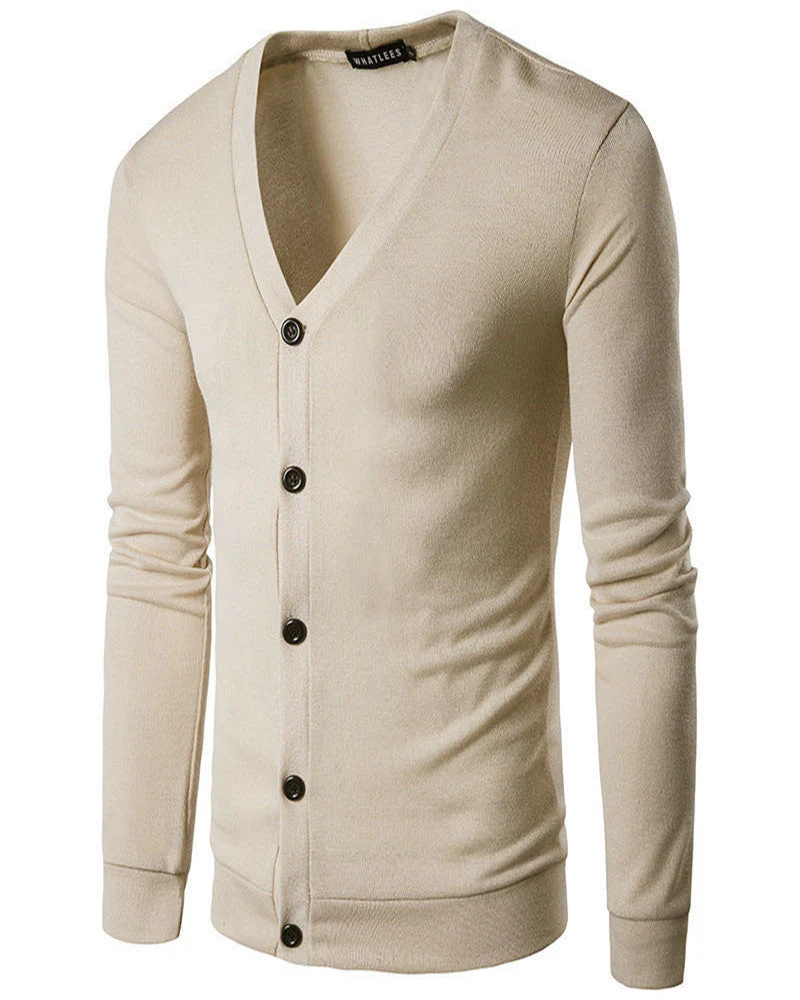 Soft Men's Sweater Jacket - V Neck Button Up, Cotton Blend - Image 2