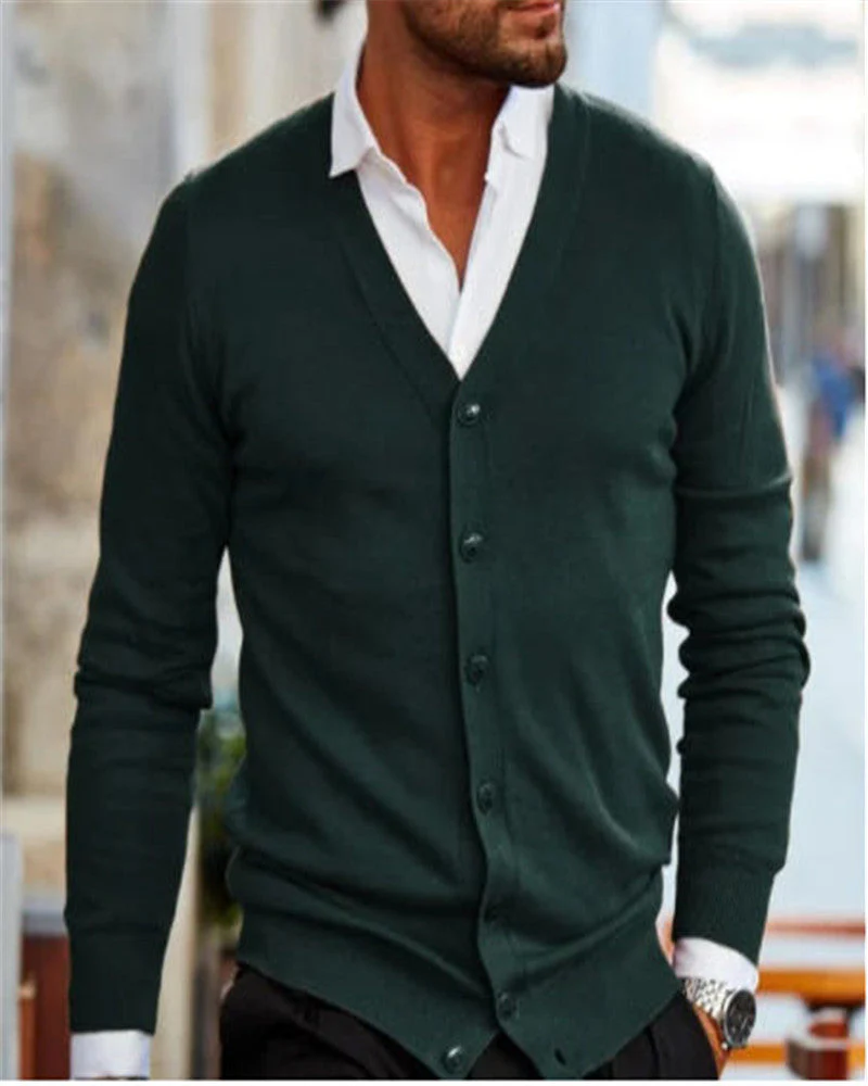 Soft Men's Sweater Jacket - V Neck Button Up, Cotton Blend - Image 5