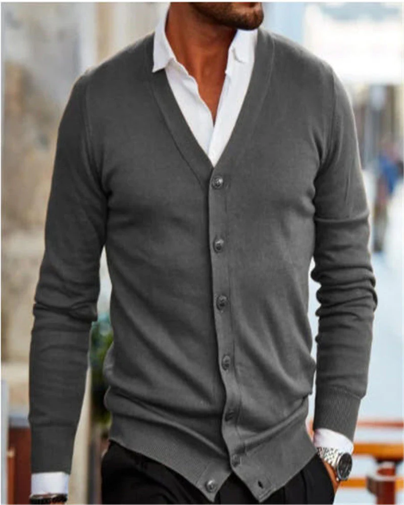 Soft Men's Sweater Jacket - V Neck Button Up, Cotton Blend - Image 6