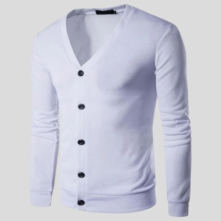 Soft Men's Sweater Jacket - V Neck Button Up, Cotton Blend - Image 8