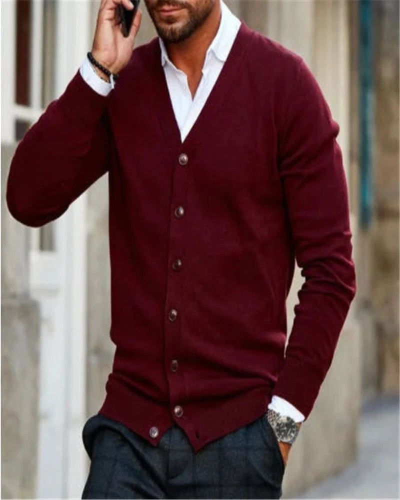 Soft Men's Sweater Jacket - V Neck Button Up, Cotton Blend - Image 9