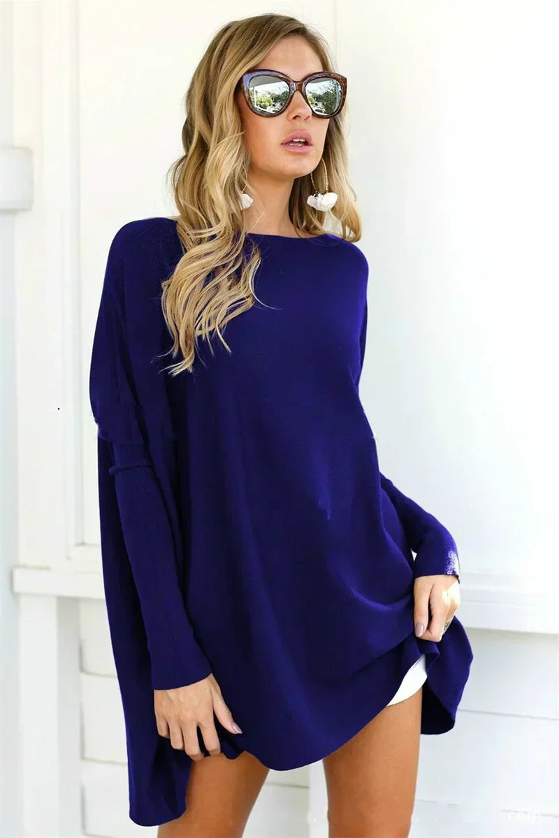 Soft Oversized Women Crew Pullover - Tunic Knit Casual - Image 2