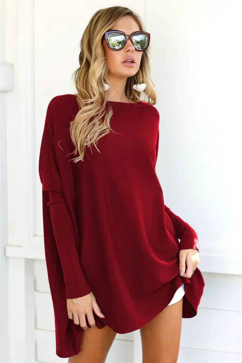 Soft Oversized Women Crew Pullover - Tunic Knit Casual - Image 3
