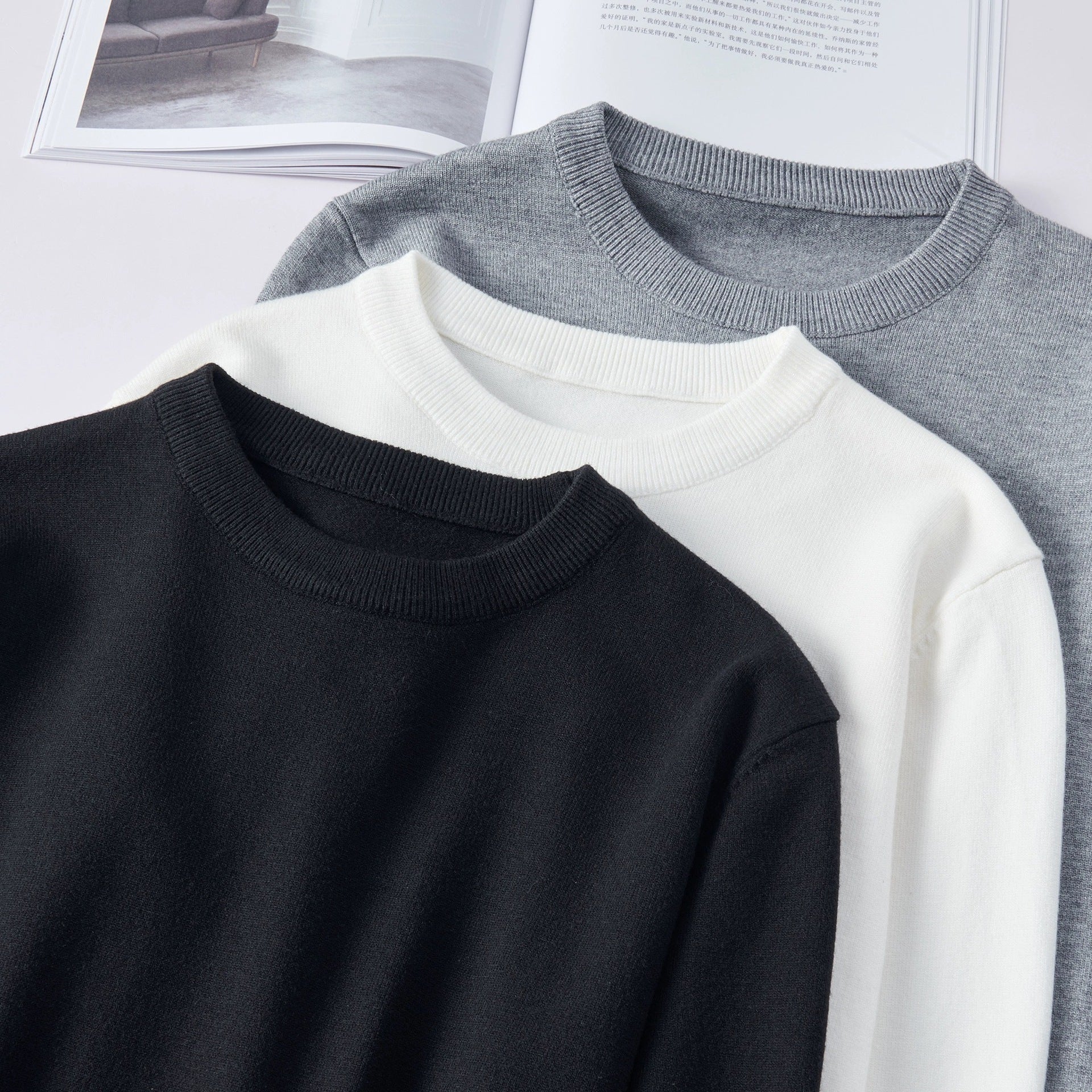 Soft Relaxed Men's Knit Sweater - Crew Neck, Modal - Image 3