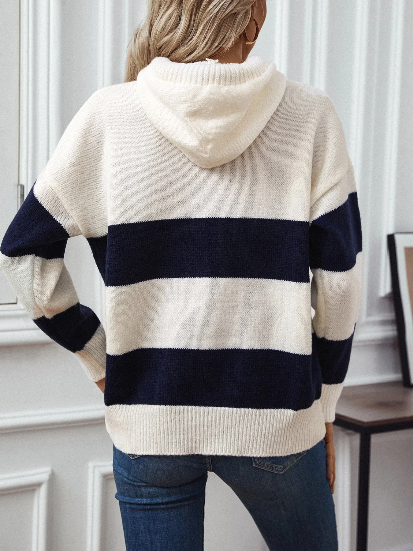 Soft Relaxed Women Hoodie - Color Block Knit, Casual - Image 2