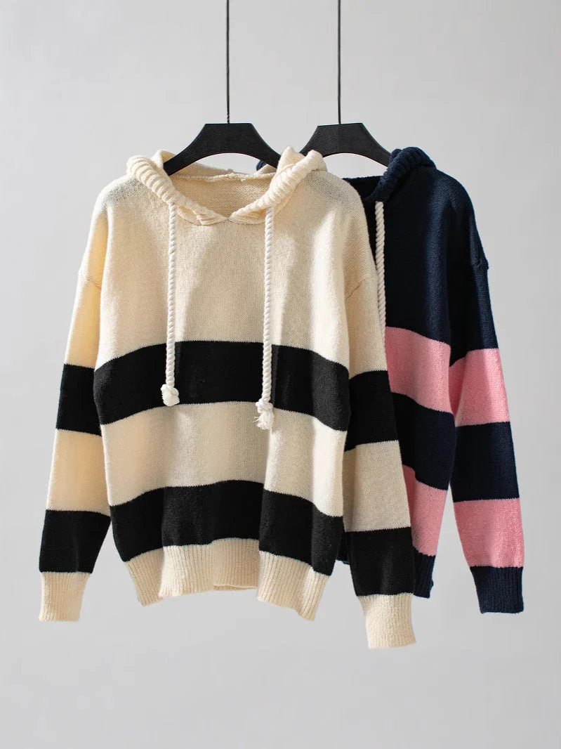 Soft Relaxed Women Hoodie - Color Block Knit, Casual - Image 3