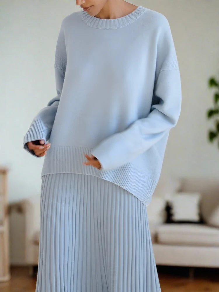 Soft Relaxed Women Knit Pullover - Oversized Crew, Ribbed - Image 3