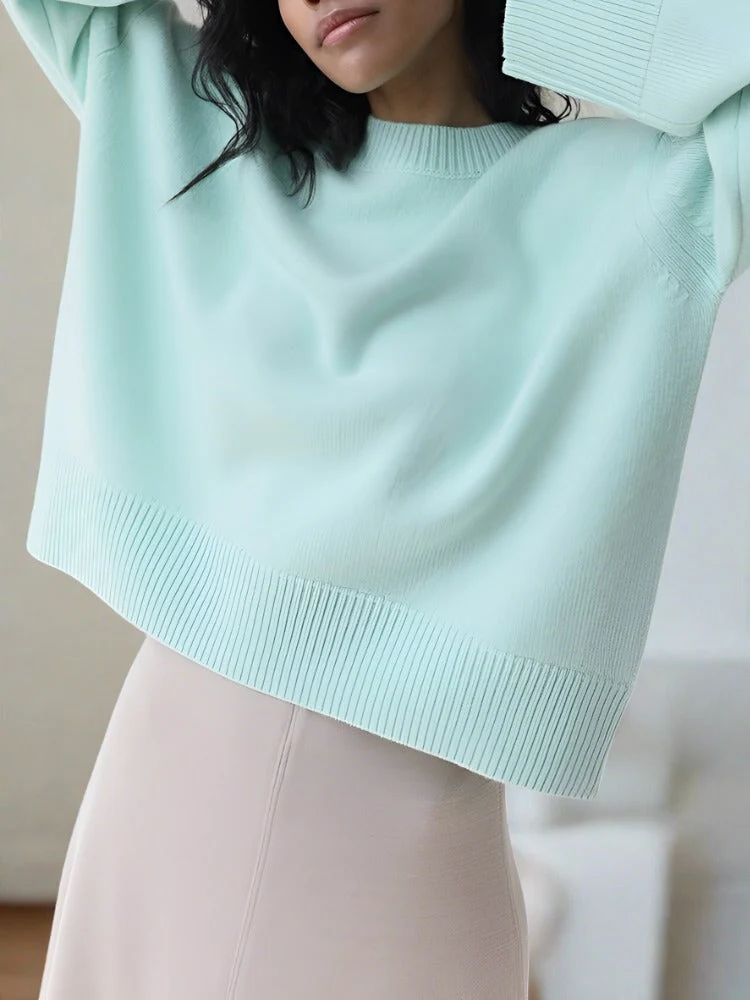 Soft Relaxed Women Knit Pullover - Oversized Crew, Ribbed - Image 5