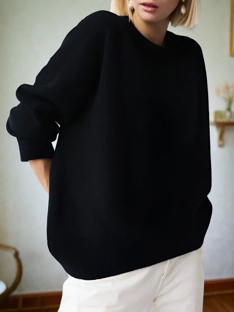 Soft Relaxed Women Knit Pullover - Oversized Crew, Ribbed - Image 7