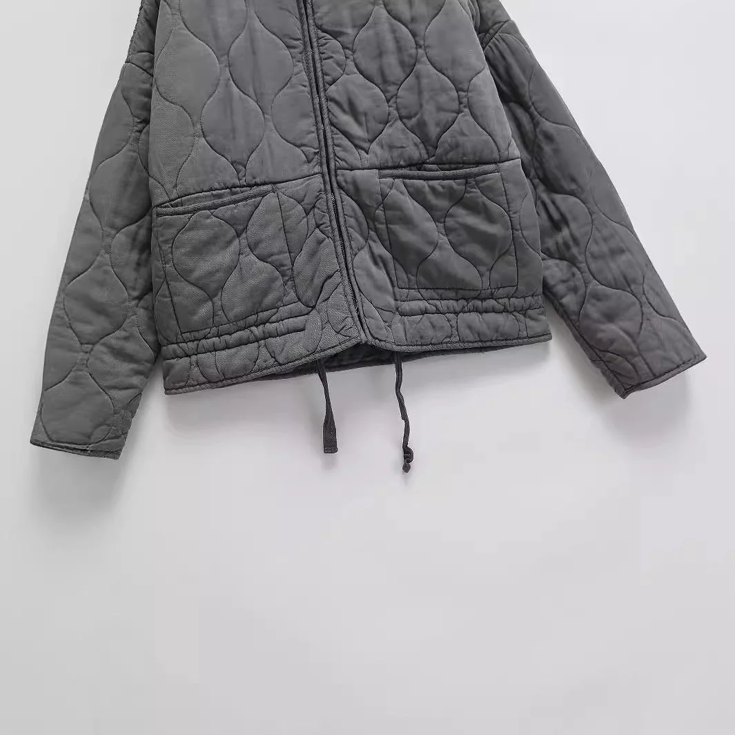 Soft Relaxed Women Quilted Jacket - Stand-Collar, Tencel - Image 2