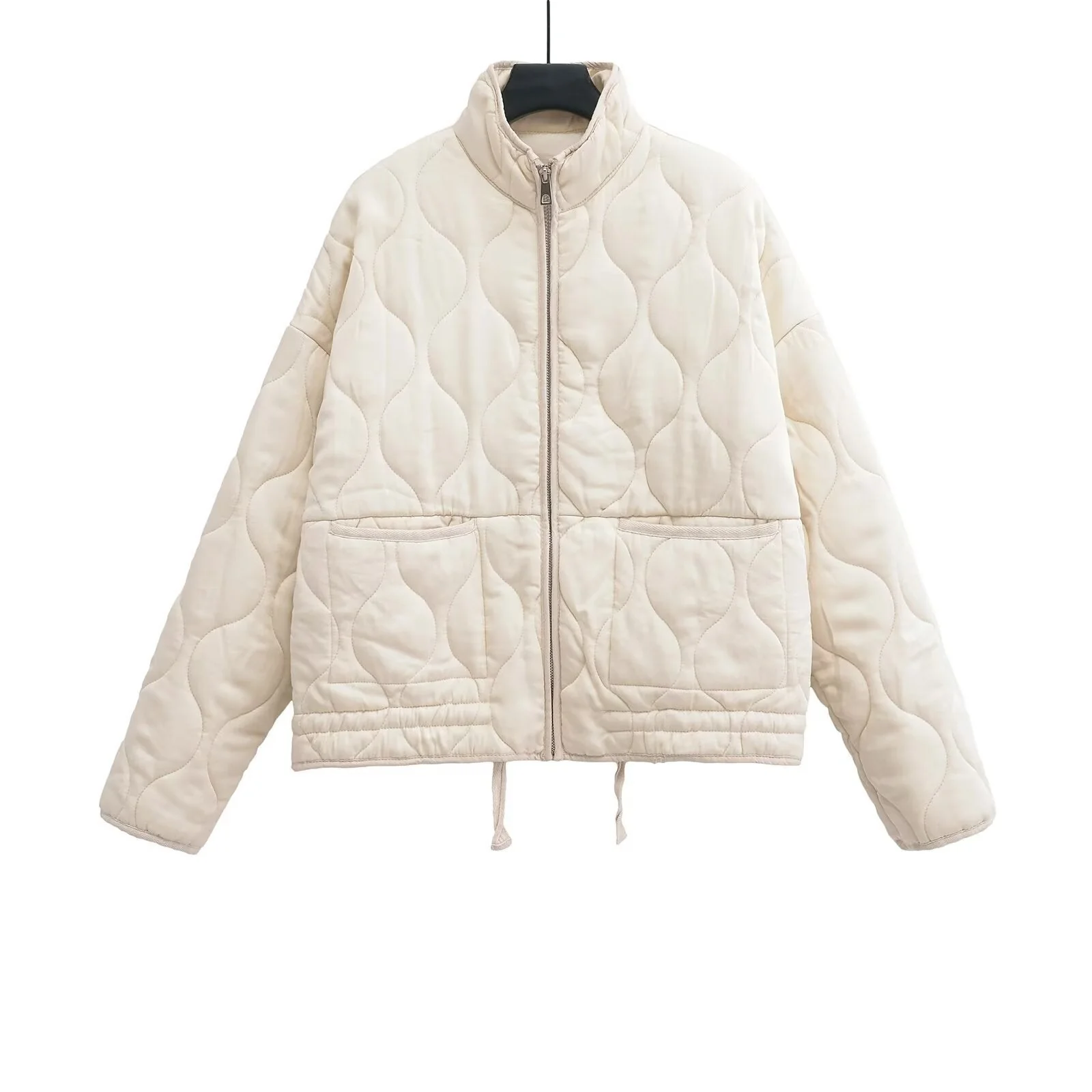 Soft Relaxed Women Quilted Jacket - Stand-Collar, Tencel - Image 6