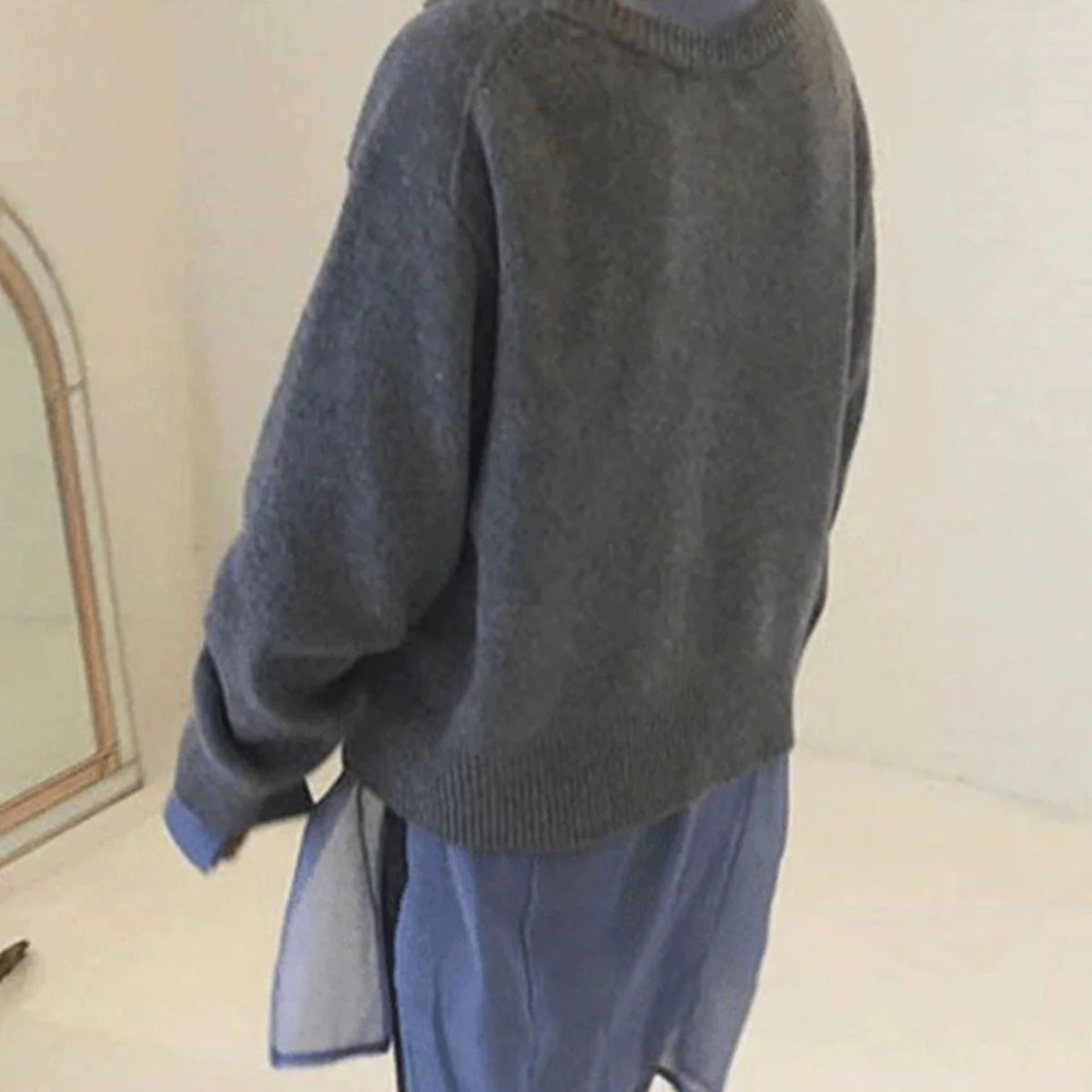 Soft Relaxed Women’s Cardigan - Asymmetrical Button, Knit - Image 3