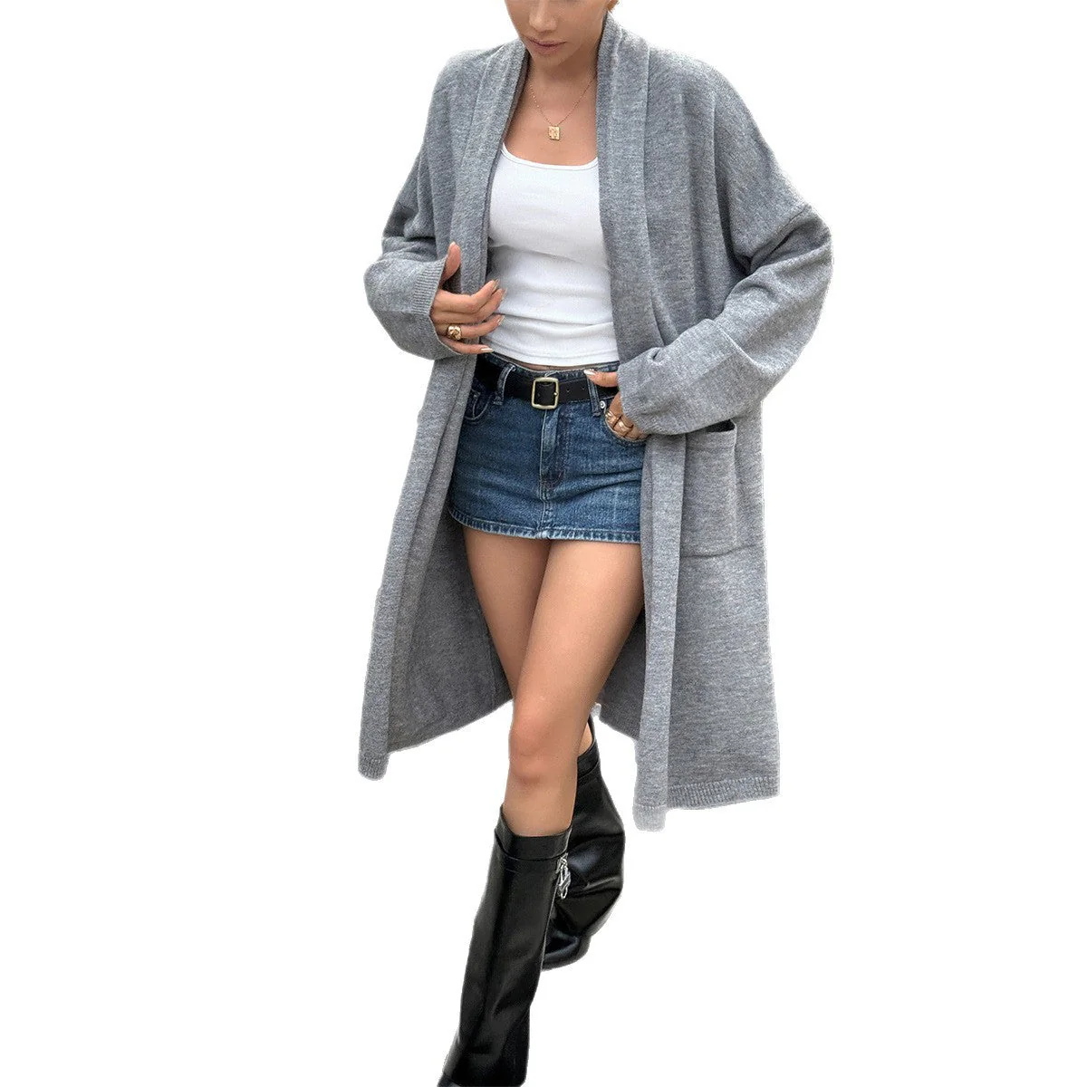 Soft Relaxed Women's Trench Sweater - Open Front Knit - Image 3