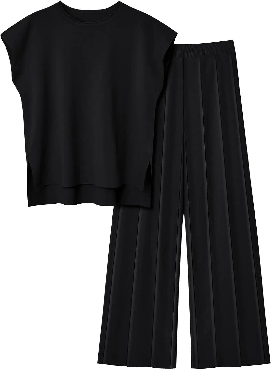 Soft Relaxed Women’s Two-Piece Pant Set – Sleeveless Round-Neck Knit Top, High-Waist Wide-Leg Trousers For Summer - Image 11