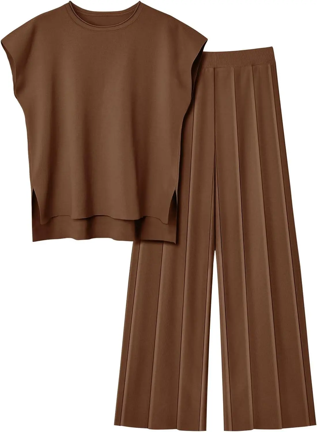Soft Relaxed Women’s Two-Piece Pant Set – Sleeveless Round-Neck Knit Top, High-Waist Wide-Leg Trousers For Summer - Image 14