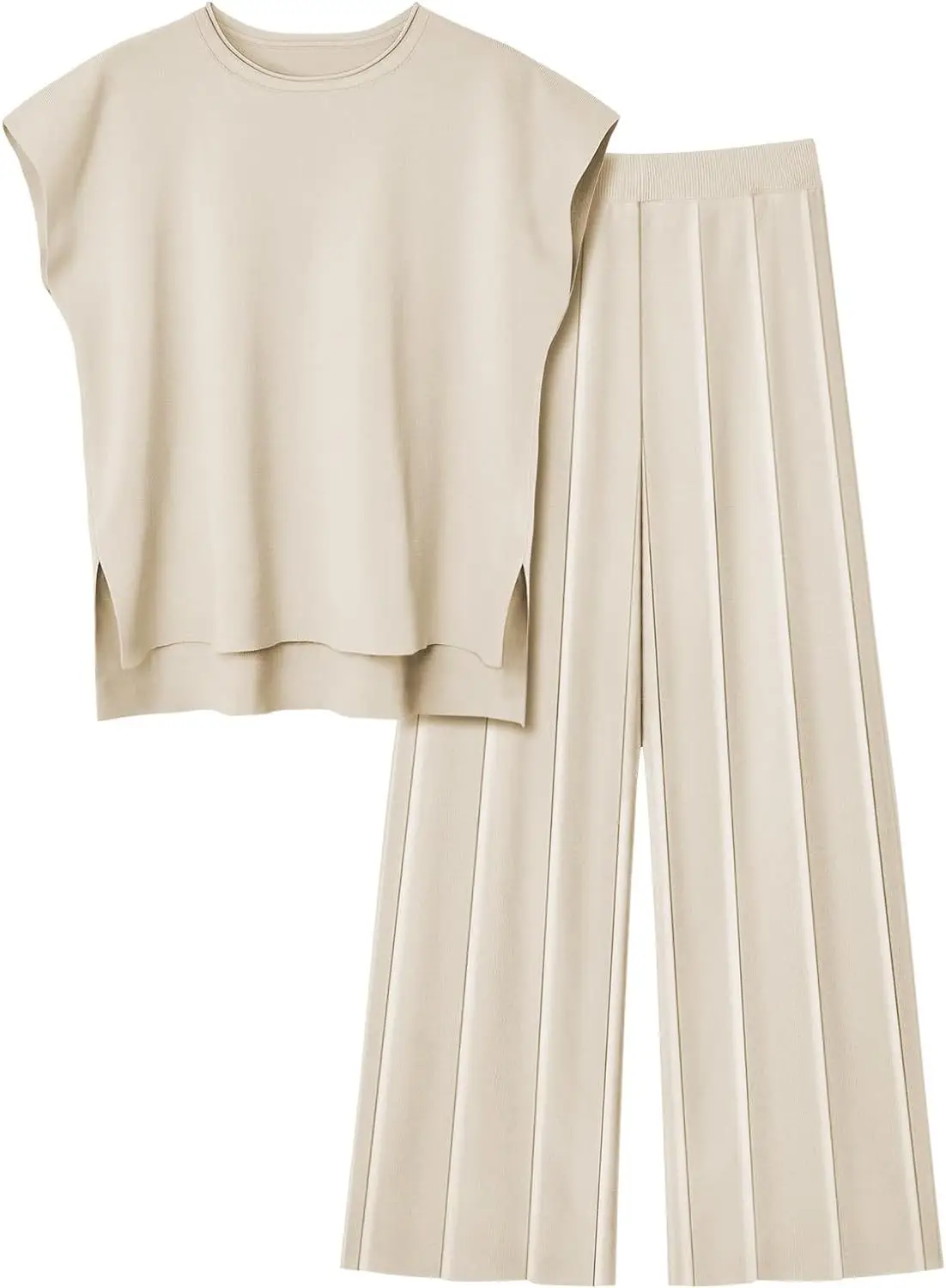 Soft Relaxed Women’s Two-Piece Pant Set – Sleeveless Round-Neck Knit Top, High-Waist Wide-Leg Trousers For Summer - Image 8