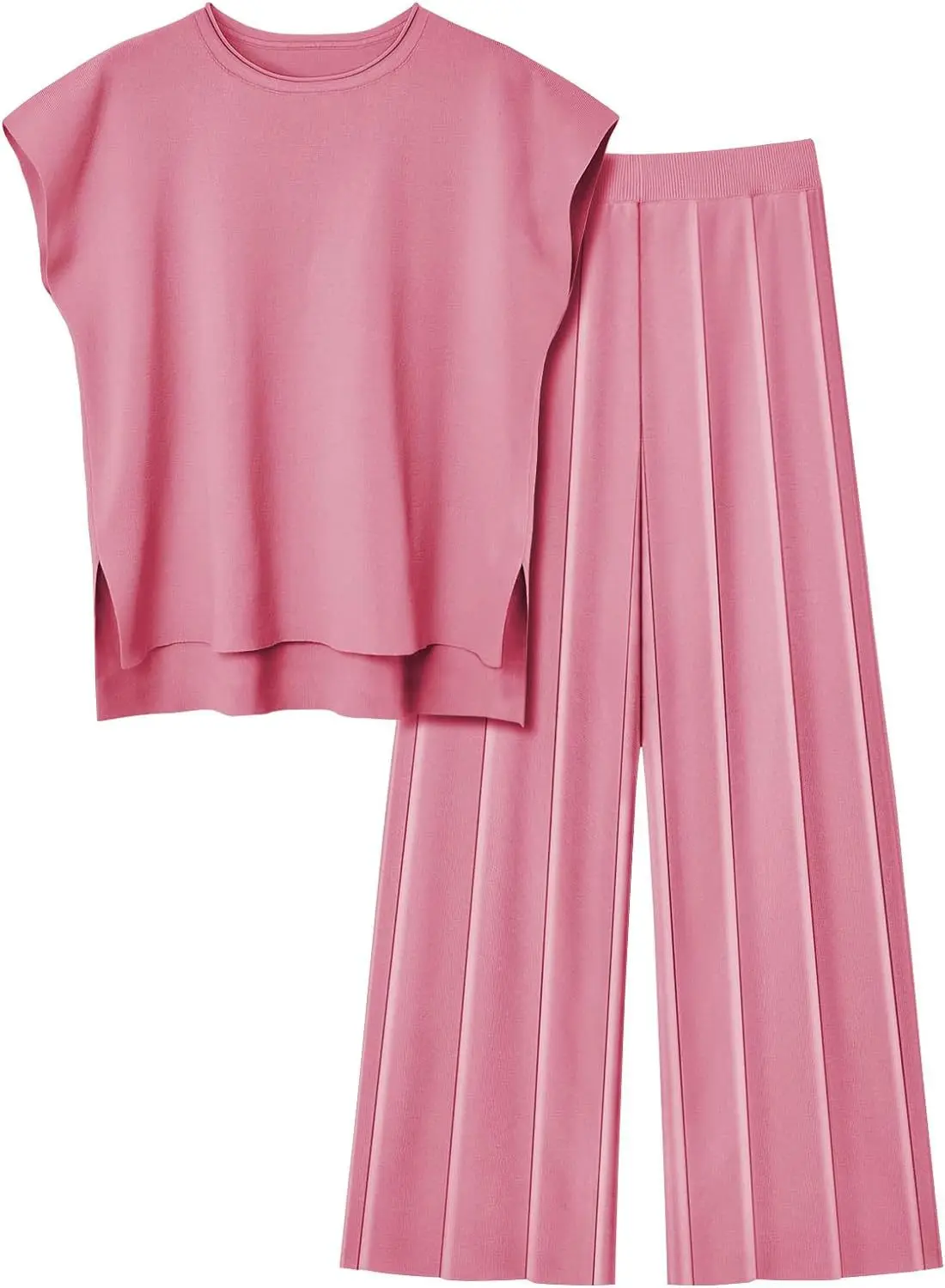 Soft Relaxed Women’s Two-Piece Pant Set – Sleeveless Round-Neck Knit Top, High-Waist Wide-Leg Trousers For Summer - Image 9