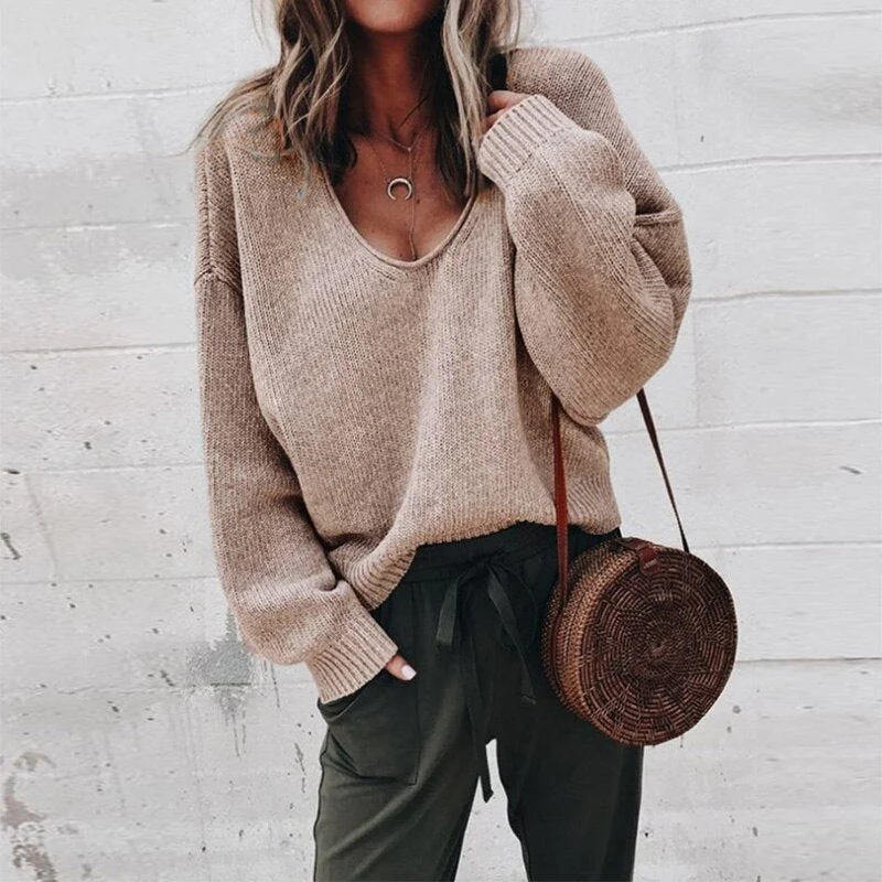 Soft Relaxed Women Sweater - V Neck, Textured Knit, Daily