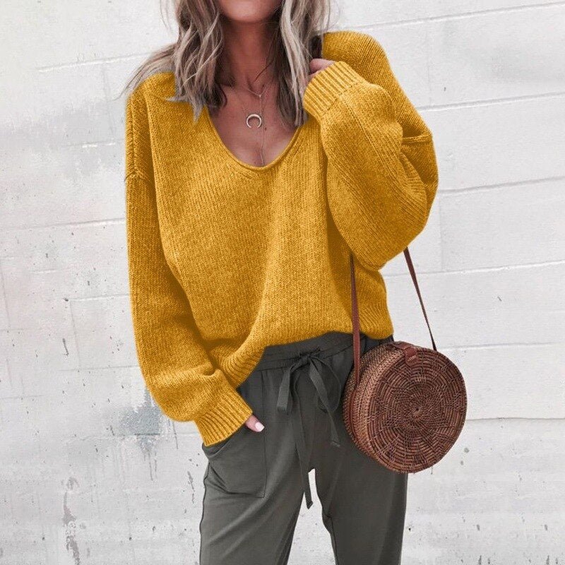 Soft Relaxed Women Sweater - V Neck, Textured Knit, Daily - Image 5