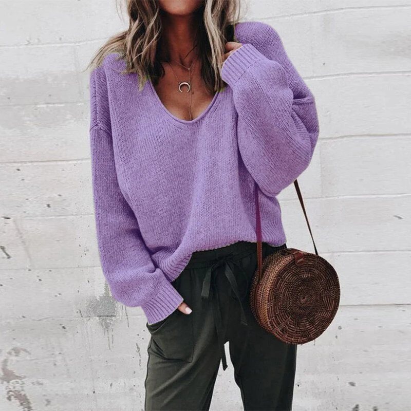 Soft Relaxed Women Sweater - V Neck, Textured Knit, Daily - Image 7