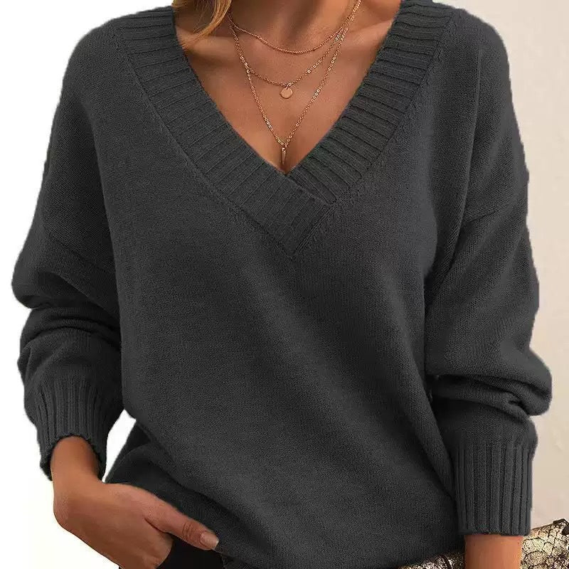 Soft Relaxed Women V-Neck Sweater - Ribbed Knit Layering - Image 8