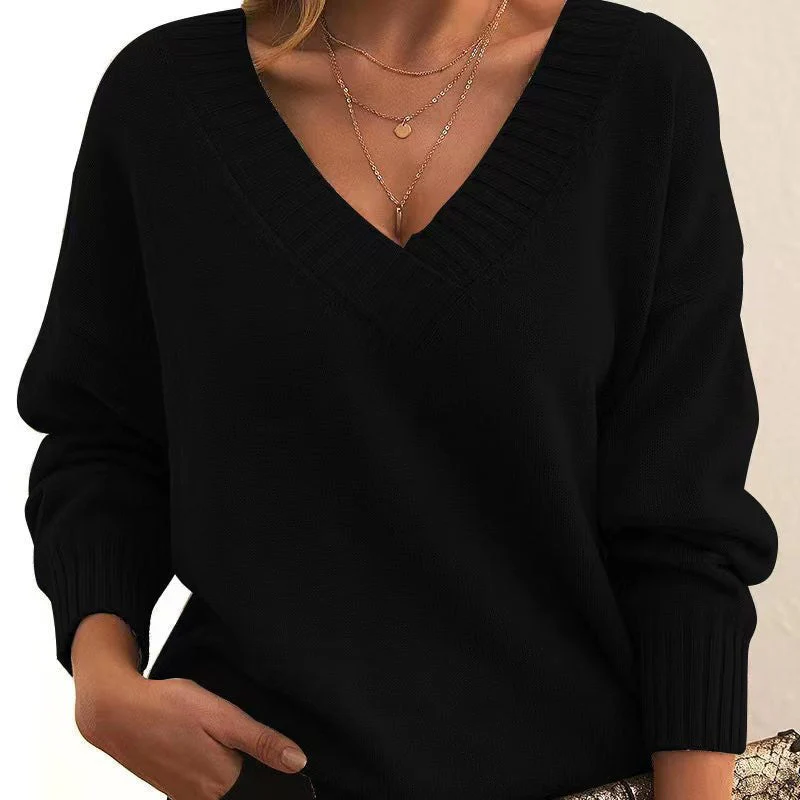 Soft Relaxed Women V-Neck Sweater - Ribbed Knit Layering - Image 9