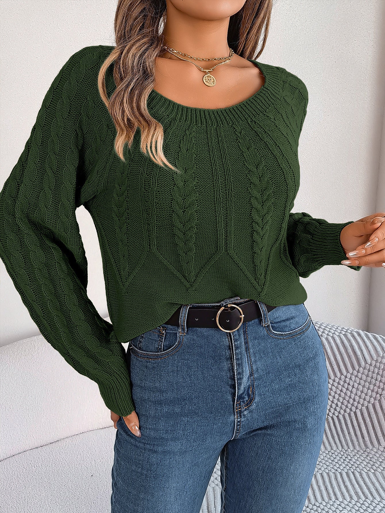 Soft Relaxed Womens Pullover Sweater - Boxy Cable Knit Fall - Image 7