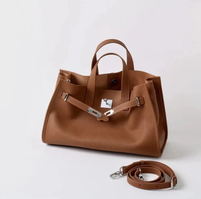 Soft & Structured Women’s Crossbody Bag - Top-Handle Silhouette, Pebbled Cowhide Leather, For Everyday Urban Use - Image 8