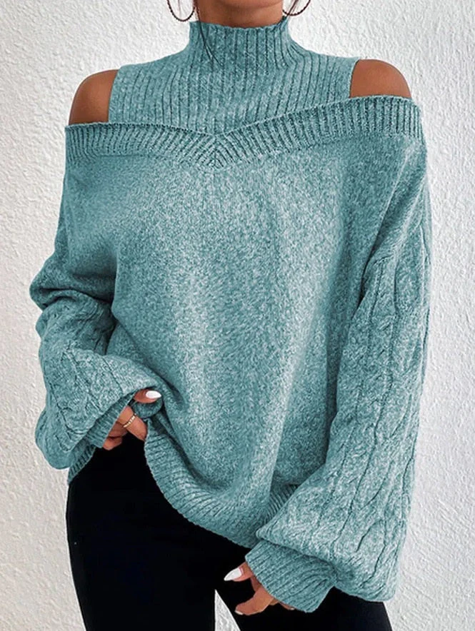 Soft Women Off Shoulder Rollneck Sweater - Oversized Knit - Image 4
